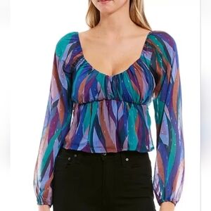 Evolutionary Print Long Sleeve Peplum Top Large Juniors